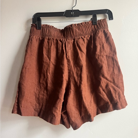Quince 100% Linen Paperbag Shorts S Brown Coastal Grandma Minimalist Summer - Picture 4 of 4